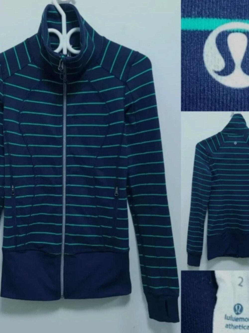Lululemon Nice Asana Jacket 2 XXS Inkwell Slalom Stripe Womens Zipper Sweater